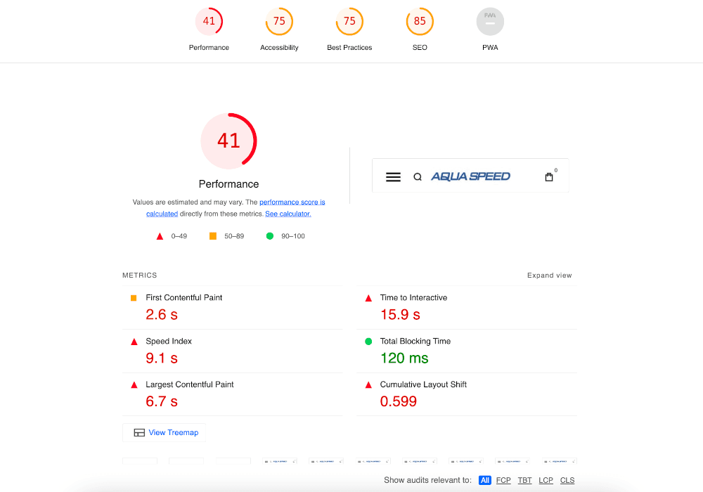 Product Mobile Before Optimization
