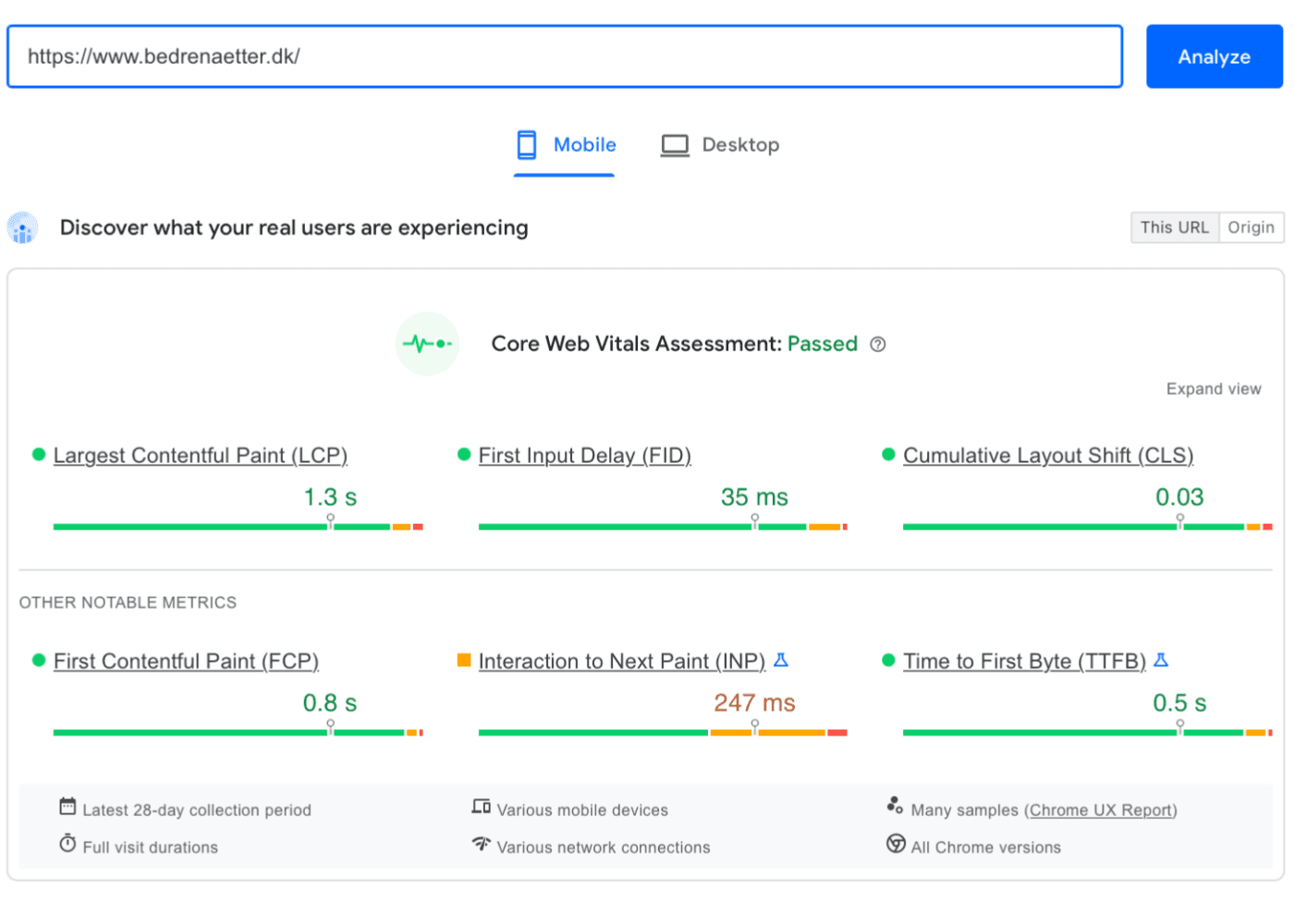 Page Speed results