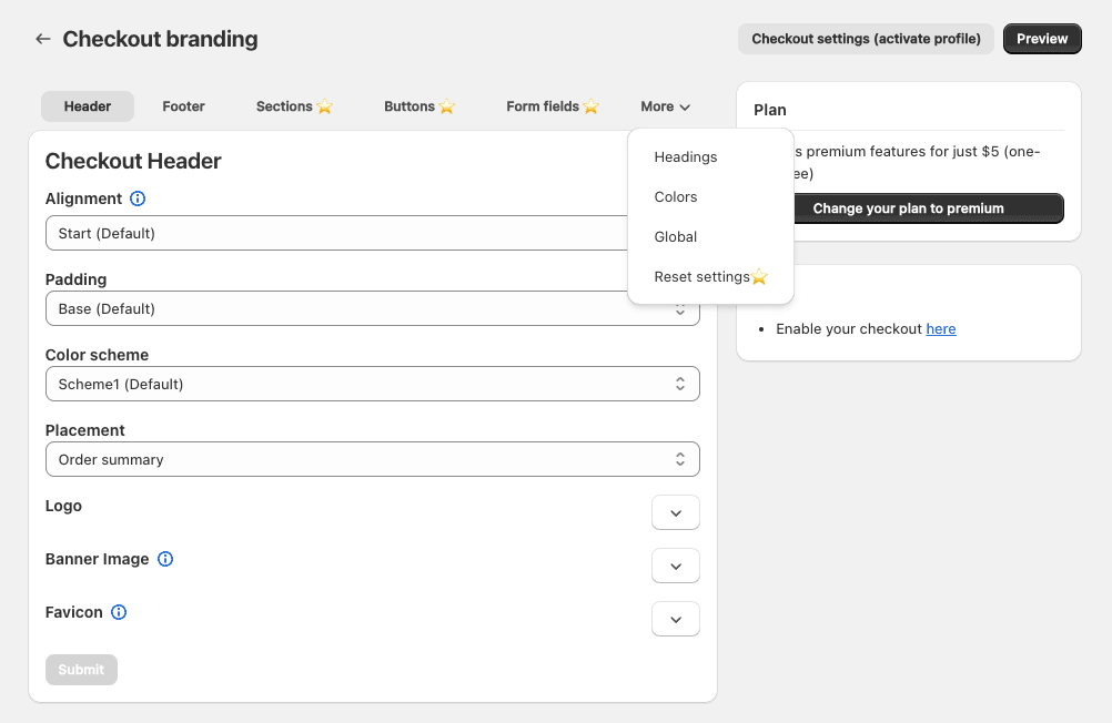 checkout header customizations