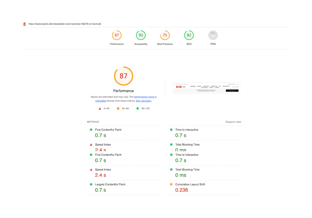 Product desktop Before Optimization