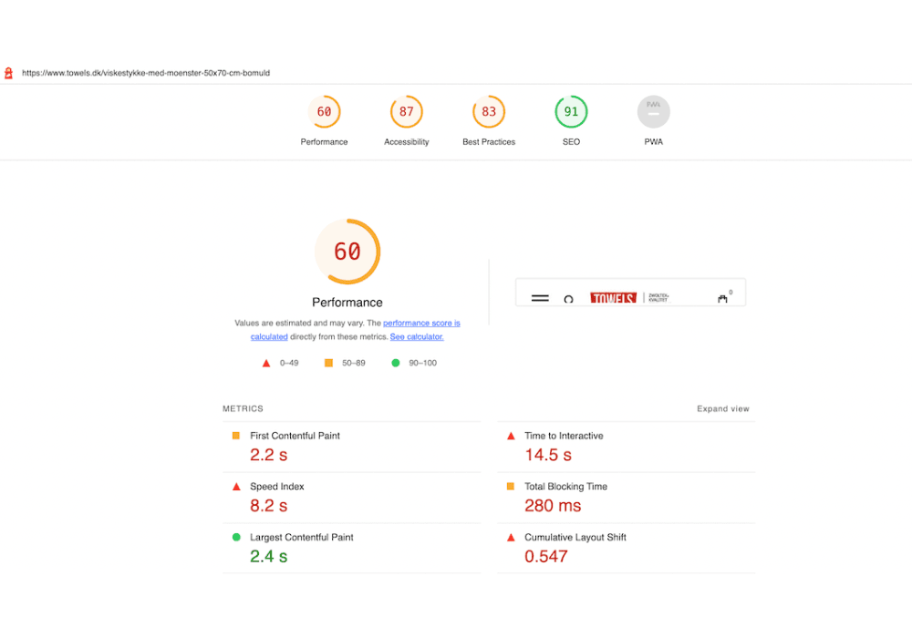 Product Mobile Before Optimization